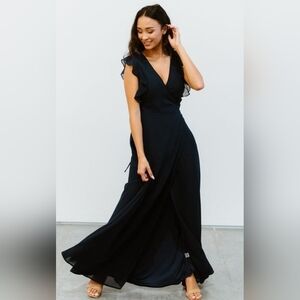 Baltic Born Saya Wrap Dress Womens Sz XL Black Chiffon Maxi Belted Sleeveless